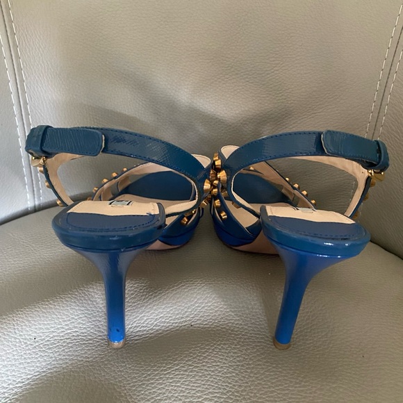 Prada Blue Leather Studded Slingback Sandals Sz 37.5, 7.5 - Picture 4 of 11